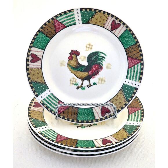 PLATES/DESSERT-HOME TRENDS-Rustic Rooster-Country Design-7.5" Diameter-Set of 4 - Picture 1 of 13